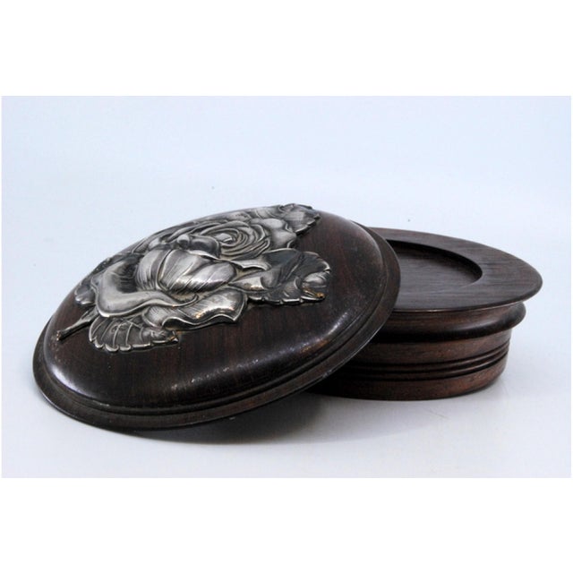 Rosewood Jewelry Box with Rose Silver Embossed Lid For Sale - Image 6 of 11