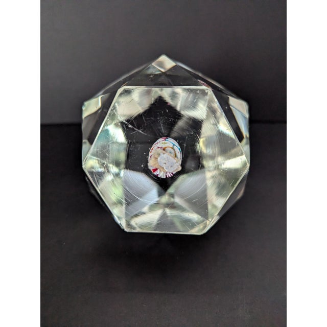 Toso Murano Vintage Fratelli Toso Style Faceted Murano Style Glass Paperweight With Millefiori Core For Sale - Image 4 of 7