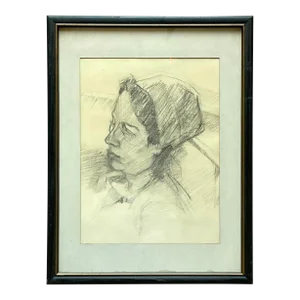 Mid 20th Century Vintage Pencil Sketch of Woman in Hat