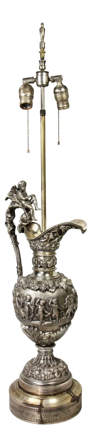 French Silvered Bronze Ewer Table Lamp Retailed by Tiffany