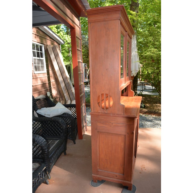 Vintage European Pine Reddish 2 Piece Hutch W/ Cupboards / Drawers Key & Pull Out Bread Board For Sale - Image 11 of 18