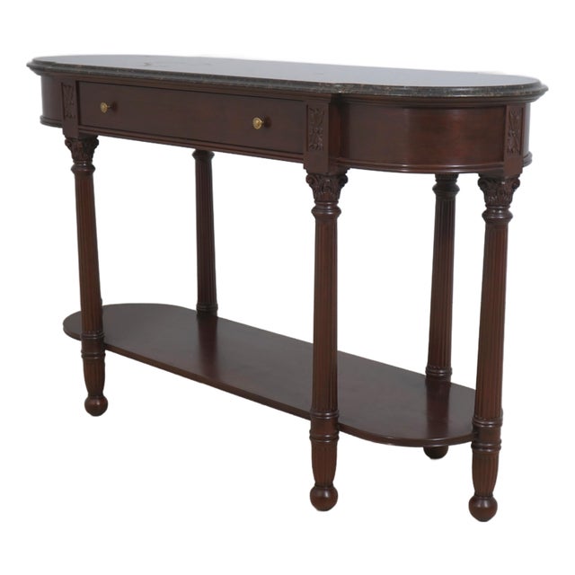 Harden Marble Top Cherry 1 Drawer Console Serving Table For Sale