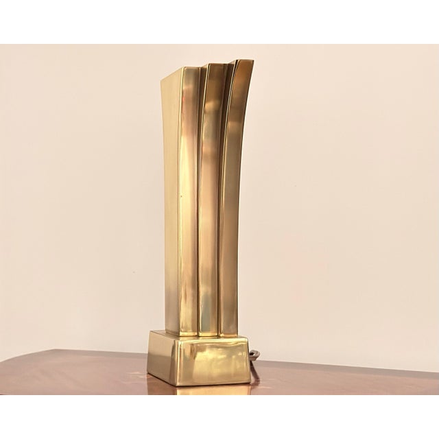 Stiffel 1970s Stiffel Brass Fan Uplight Table Lamp With Dimmer, Hollywood Regency Art Deco Revival For Sale - Image 4 of 8