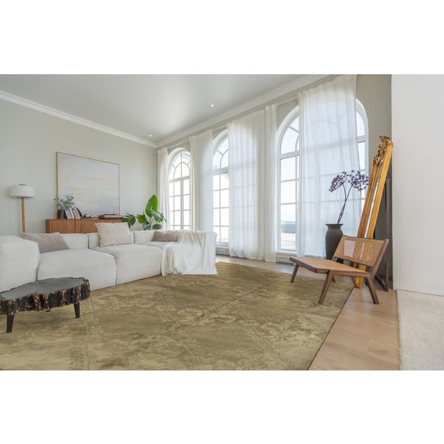 6x9 Trara Bespoke Beige Damask Contemporary Hand Knotted Wool Carpet Rug For Sale - Image 4 of 4