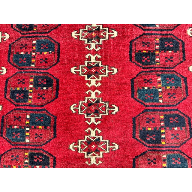Red Turkmen Tribal Bukhara Hand-Knotted Wool Rug - 5'2" X 3'8" For Sale - Image 9 of 13