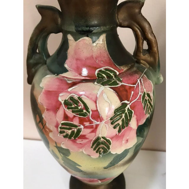 Asian Asian Morimura Nippon Double Handle Hand Painted Vintage Vases For Sale - Image 3 of 10