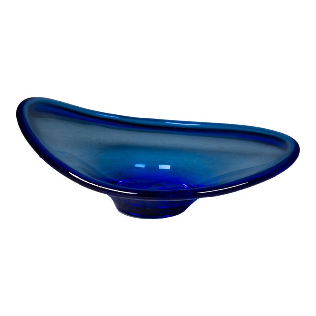 Per Lütken for Holmegaard Style Blue Glass Bowl c.1950 For Sale