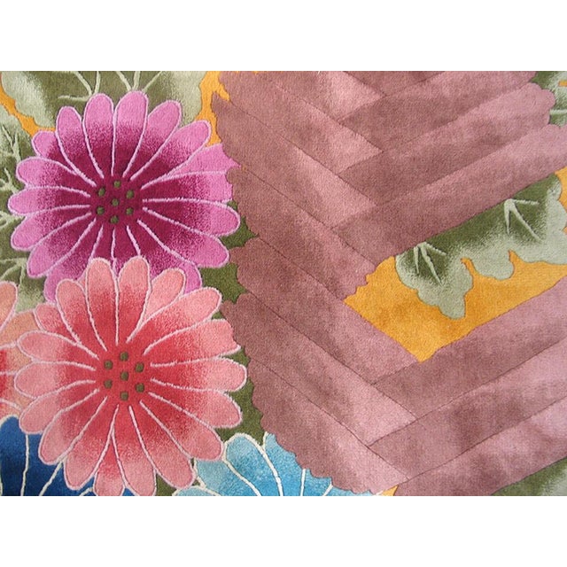 Fantabulous Yellow-Saffron Background With Multicolored Daisies in a Floral Design Art Deco Rug For Sale - Image 4 of 5