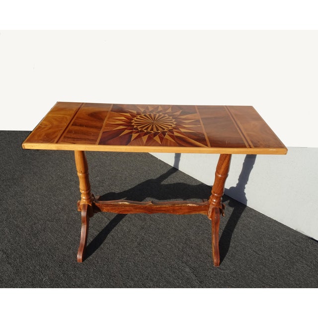 Wood Vintage French Style Side Table W a Sunburst Inlay For Sale - Image 7 of 12