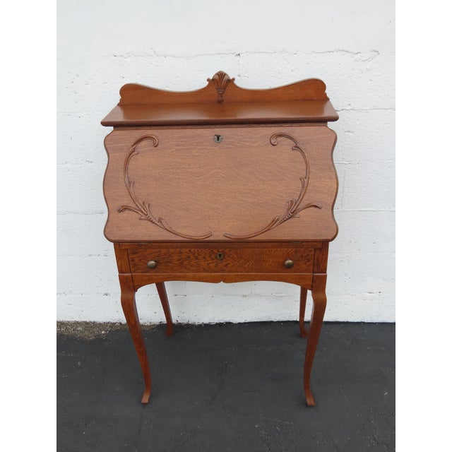 Early 20th Century Early 1900s Solid Oak Small Secretary Desk 6669 For Sale - Image 5 of 18