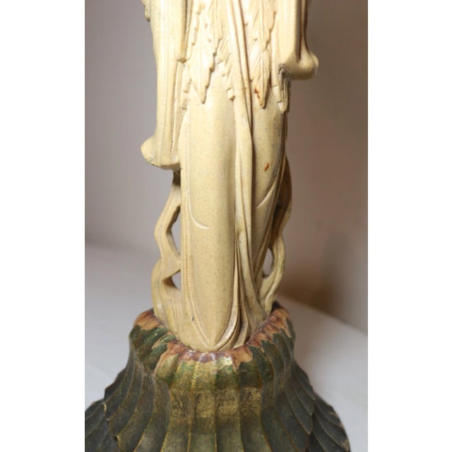 Antique Hand Carved Chinese Natural Hard Stone Figural Geisha Sculpture Statue For Sale - Image 10 of 13