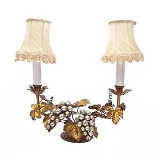 Vintage Tole Grapevine Double Table Lamp For Sale