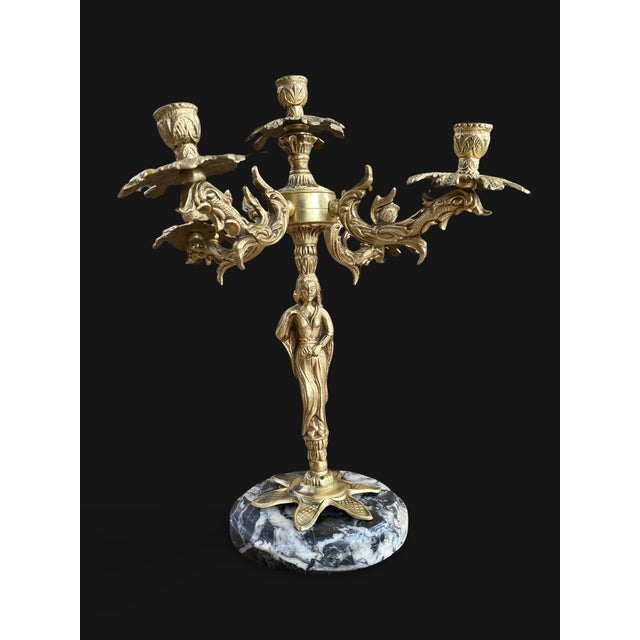 French Gilt Bronze and Marble Candleholders, 1800s, Set of 2 For Sale - Image 5 of 18