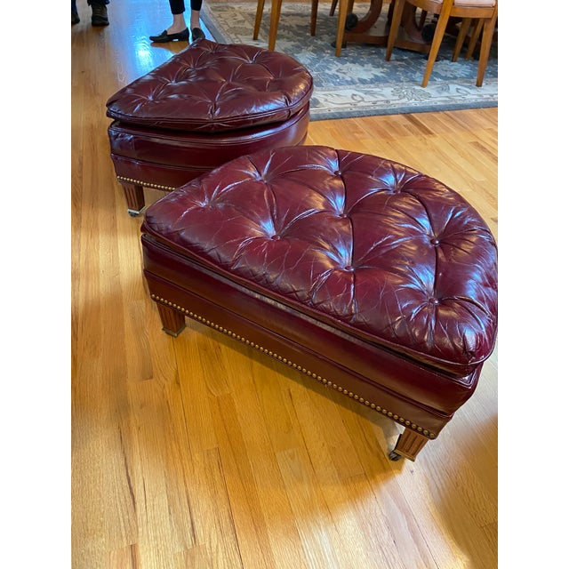 Vintage Hancock & Moore Tufted Burgundy Leather Club Chairs & Ottomans