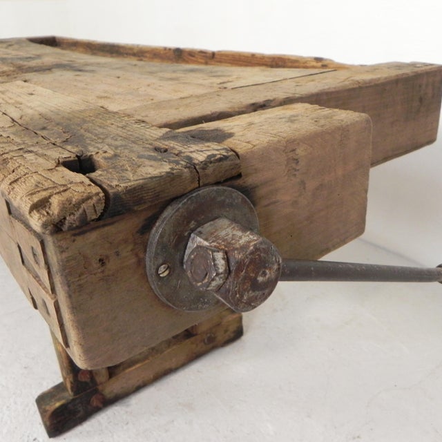 Industrial Wooden Workbench with Vice, 1930s For Sale - Image 15 of 18