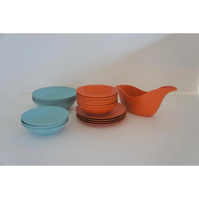 Mid-Century Modern Rayalon Melamac Orange & Baby Blue Dinnerware Set - 18 Pieces For Sale - Image 3 of 11