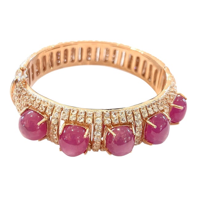 Bochic “Capri” Vintage Multi Ruby & Topaz Bracelet Set In 18K Gold & Silver For Sale