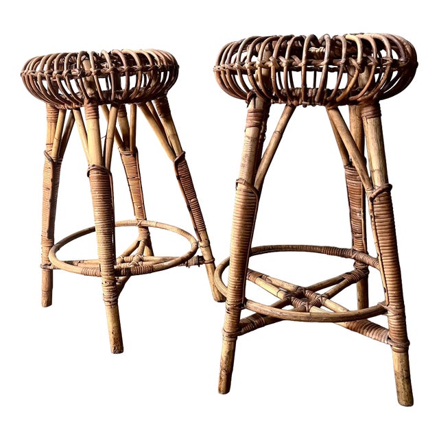 Bamboo High Stools by Franco Albini, Set of 2 For Sale