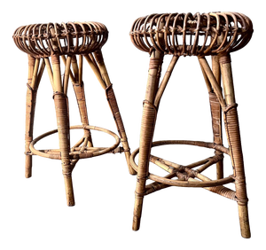 Bamboo High Stools by Franco Albini, Set of 2