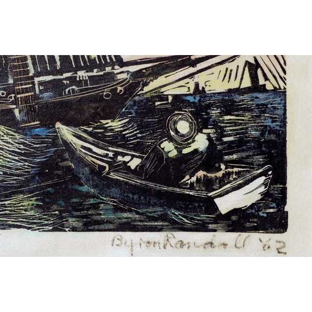 "Schooner + Doryman" First Edition Hand-Colored Woodblock Print by Byron Randall For Sale In Monterey, CA - Image 6 of 6