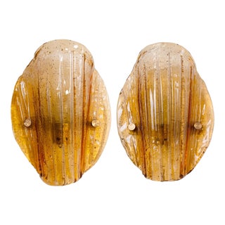 Amber Murano Wall Sconces Glass and Brass by J. T. Kalmar, Austria 1960s, Set of 2 For Sale
