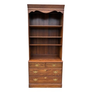 1980s Pennsylvania House Oak Chippendale Cabinet Display Hutch Shelf Chippendale Bookshelf For Sale