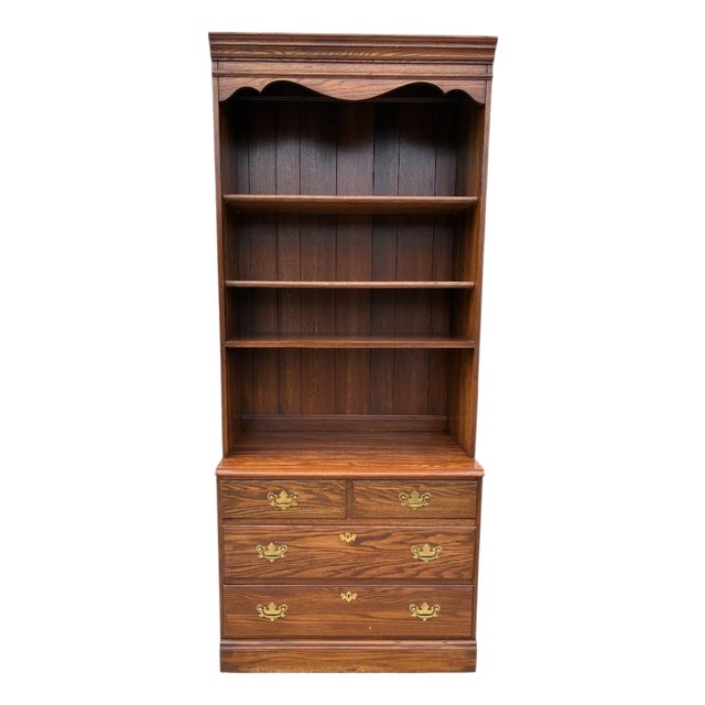 1980s Pennsylvania House Oak Chippendale Cabinet Display Hutch Shelf Chippendale Bookshelf For Sale