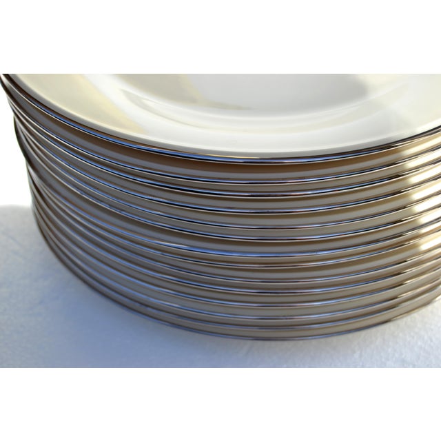 Vintage Lenox Special Porcelain Beige Dinner Plates Silver Trim - Set of 14 For Sale - Image 14 of 16
