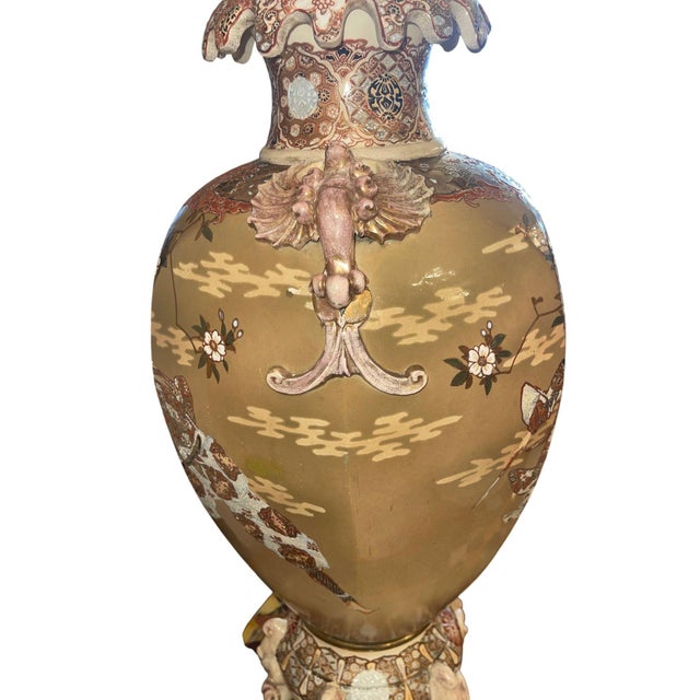 Large Antique Japanese Satsuma Earthenware Floor Vase Meiji Style, Early 20th C. For Sale - Image 9 of 11
