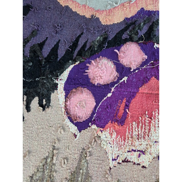 Purple 1980s Dinosaur Egg: Hand Woven Tapestry Primitive Flower Series For Sale - Image 8 of 9