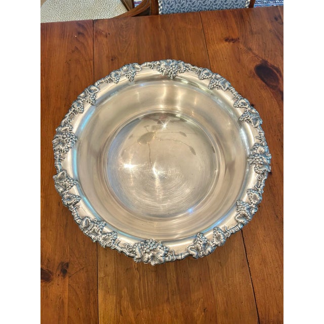 Gorham Silver Co. Vintage Gorham Newport Silverplate Punch Bowl, 18” Diameter Footed Centerpiece With Grape & Shell Rim For Sale - Image 4 of 12