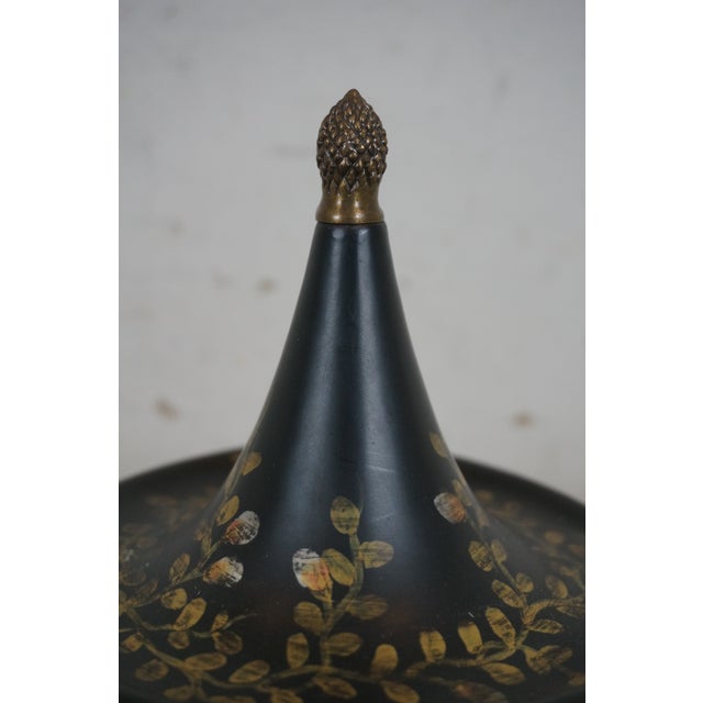 Vintage Black Toleware Floral Lions Head Chestnut Trophy Mantel Urn For Sale - Image 6 of 12