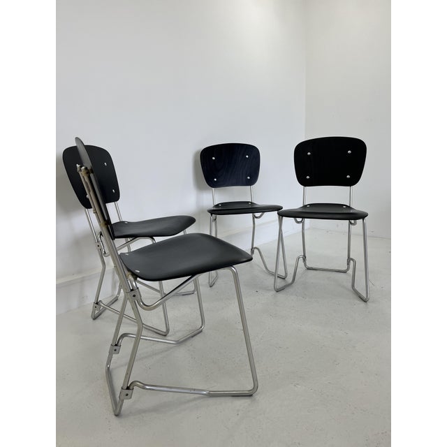 Set of four chairs called "Alu-Flex" by Swiss designer Armin Wirth. Originally designed for a school, they are stackable:...