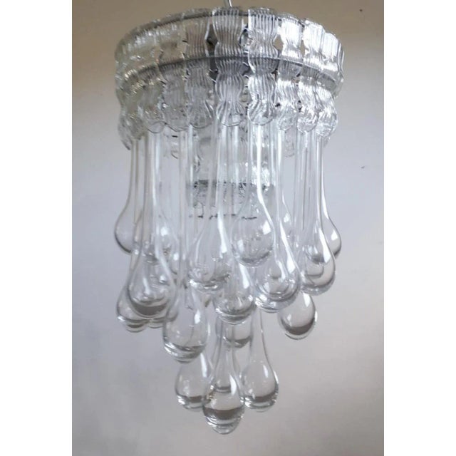 Vintage Italian chandelier or flush mount with clear Murano glass drops layered with curved glass leave / Made in Italy,...