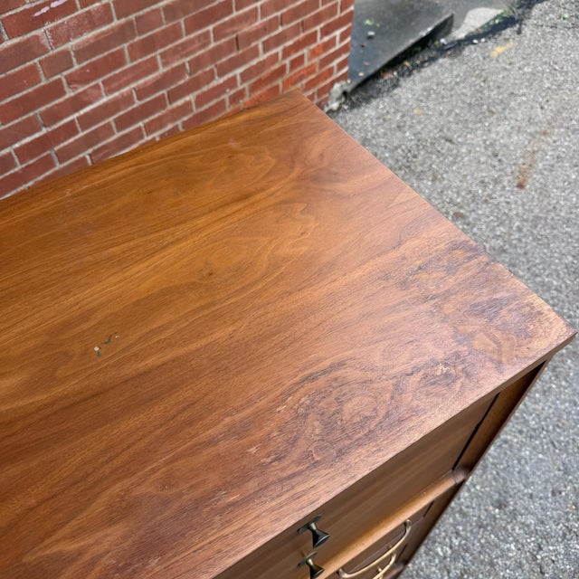 Brown Vintage Mid Century Broyhill Forward Walnut Highboy Dresser For Sale - Image 8 of 11