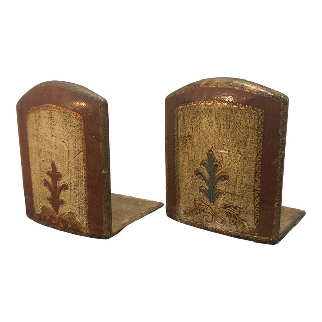 Pair of Italian Florentine Gilt Wood Bookends, Mid-Century Modern For Sale