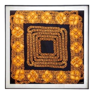 Framed Chanel Silk Scarf 1980s - Midnight Black Frame For Sale