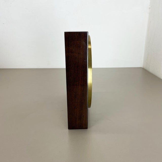 Modernist Wood and Brass Table or Wall Clock from Junghans, Germany, 1970s For Sale - Image 6 of 18