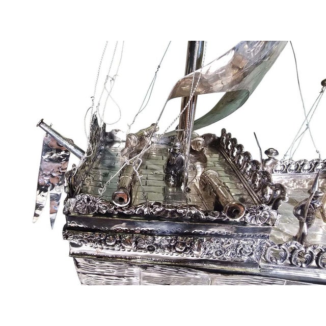 English Silvered Metal Ship, 1880s For Sale - Image 3 of 18