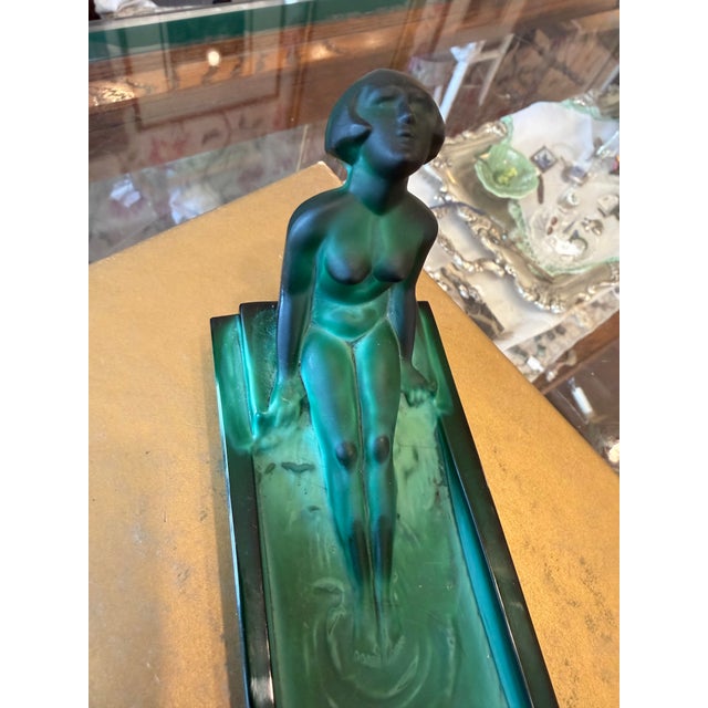 Art Deco Malachite Glass Nude Figural Ashtray For Sale - Image 13 of 16
