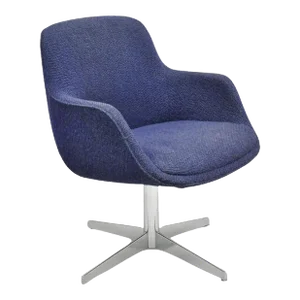 Vintage Mid Century Modern Blue Upholstered Chrome Swivel Base Club Arm Chair
