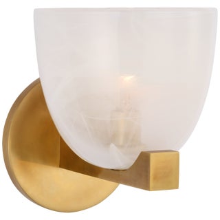 AERIN for Visual Comfort Signature Carola Single Sconce in Hand-Rubbed Antique Brass with White Strie Glass For Sale