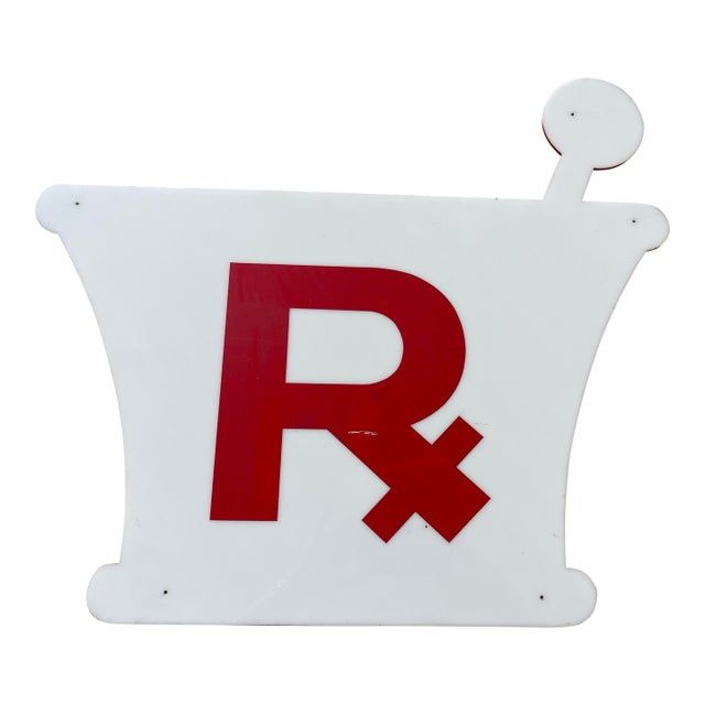 Vintage White and Red Acrylic Rx Pharmacy Sign For Sale