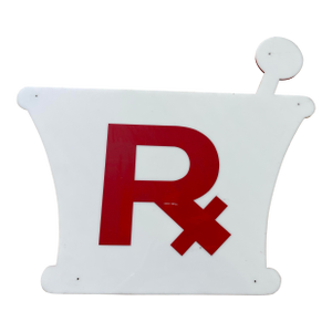 Vintage White and Red Acrylic Rx Pharmacy Sign