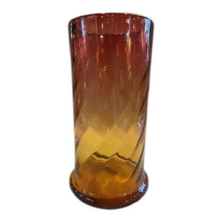 9.5" Antique Victorian Amberina Swirl Art Glass Vase For Sale