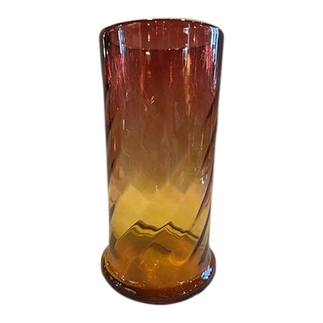 9.5" Antique Victorian Amberina Swirl Art Glass Vase For Sale