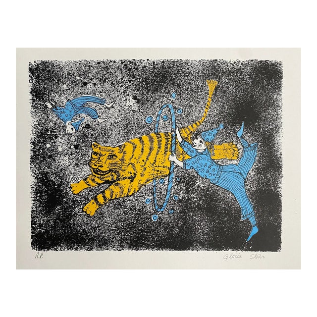 1960s Mid Century Tiger Circus Lithograph For Sale