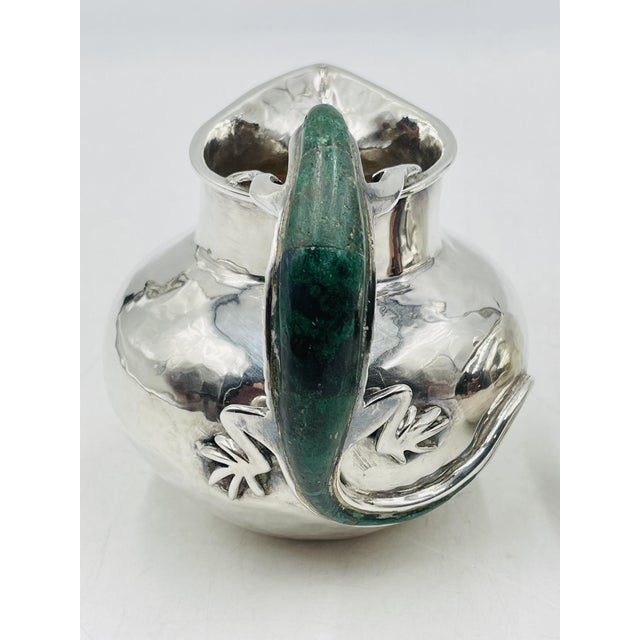 Silver 1980s Malachite Lizard Creamer & Sugar Set by Emilia Castillo for Los Castillo, Mexico For Sale - Image 8 of 18
