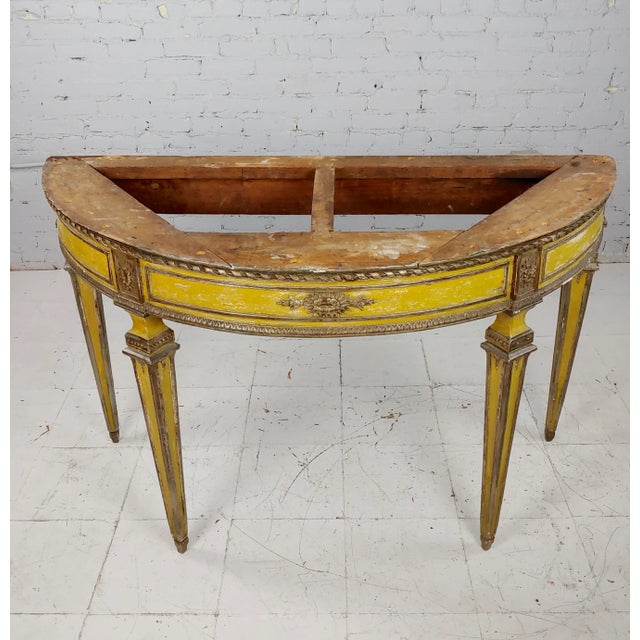 18th Century Italian Demilune Marble Top Painted Console Table For Sale - Image 10 of 12