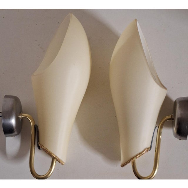 Mid-Century Wall Lamps with Cream-Colored Glass Shades on Metal Mounts1950s, Set of 2 For Sale - Image 4 of 17